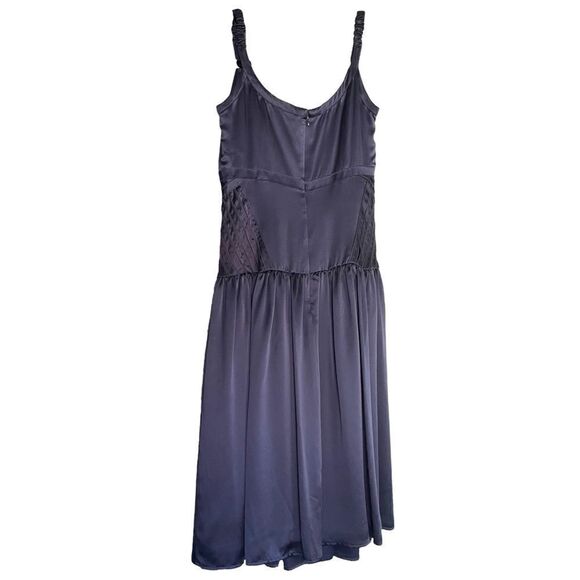 CALVIN Klein A Line Dress Silk Sleeveless Navy Blue V Neck Womens 2 - Picture 2 of 8